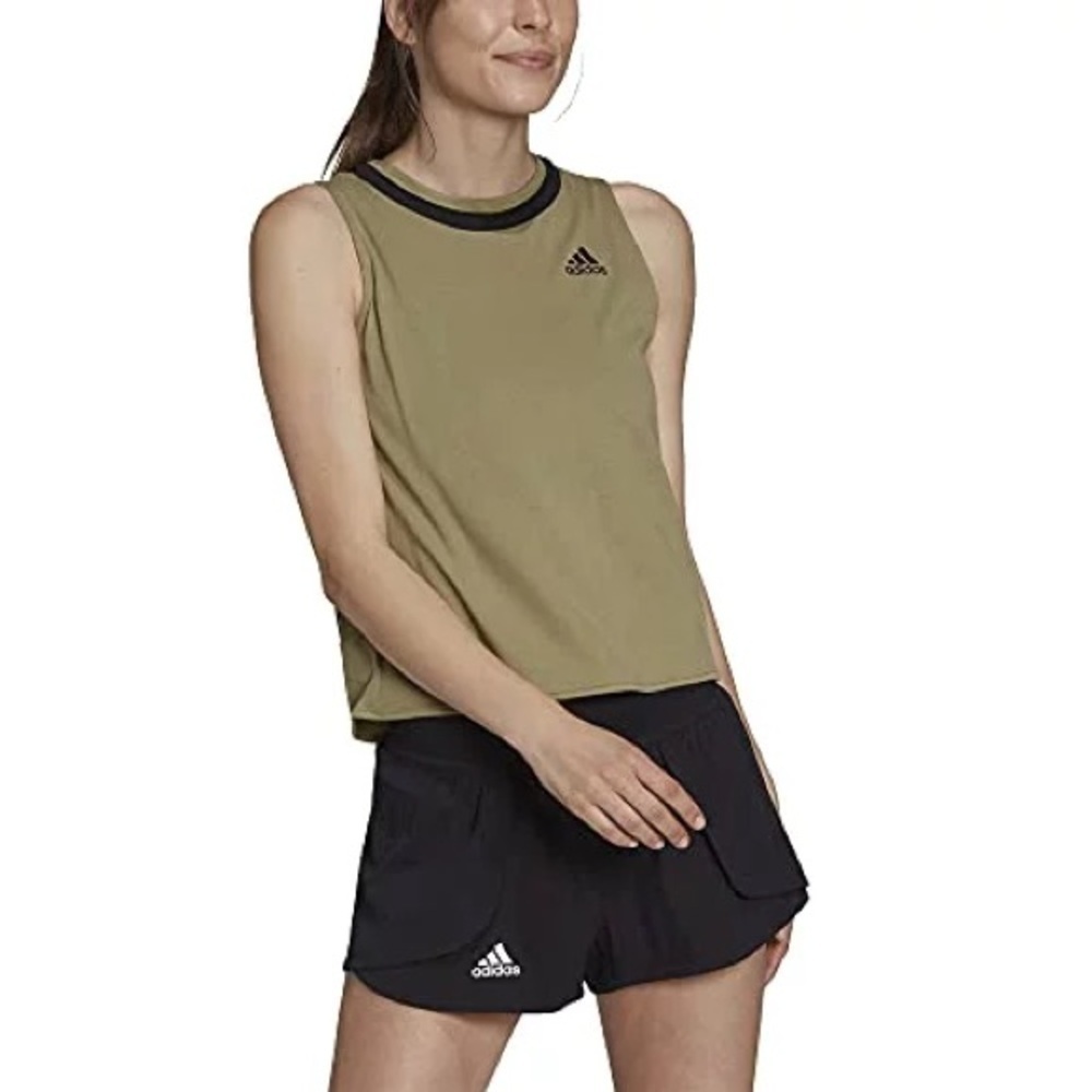 ADIDAS Women's Club Knotted Tennis Tank Top in Orbit Green/Black Size L NWT